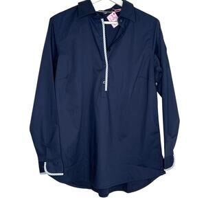 Pearly Vine Cotton Blend Long Sleeve Collared Shirt Top Navy Women's Size M NWT